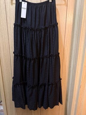 YOZY Black Tiered Maxi Skirt